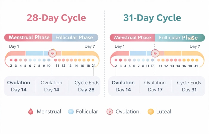 28 day vs 31 day menstrual cycle comparison