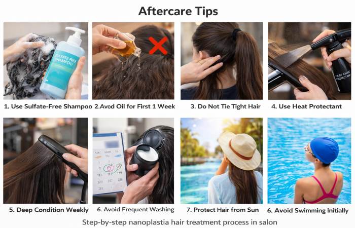 Step-by-Step nanoplastia hair treatment process in salon