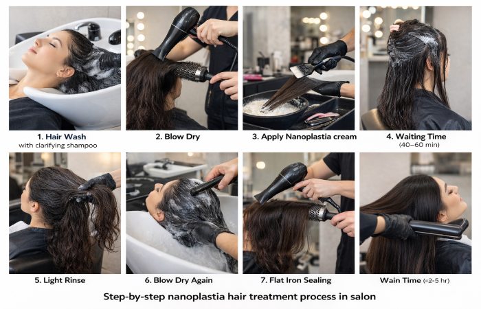 step-by-step nanoplastia hair treatment in salon)